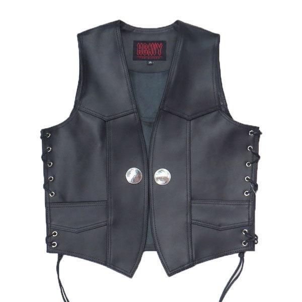 HEAVY オイルレザーベスト ブラック（40インチ）VEST (HVO-01)メンズ 