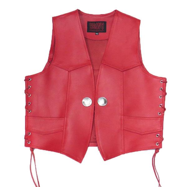 HEAVY レザーベスト サイズ36 HEAVY オイルレザーベスト レッド（36インチ）VEST (HVO-01R