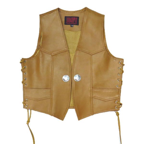 HEAVY オイルレザーベスト タン（38インチ）VEST (HVO-01T) メンズ  