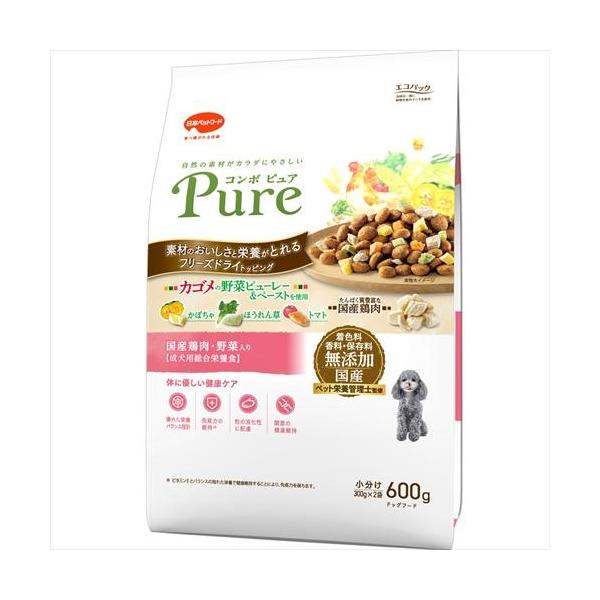 他サイト： 4902112008423 日本ペットフード コンボ ピュア ドッグ 国産鶏肉・野菜入り600gの商品画像