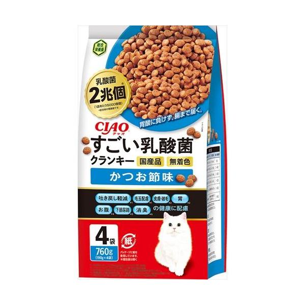 他サイト： 4901133723223 いなばペットフード CIAO すごい乳酸菌クランキー かつお節味 760g(190g×4袋)の商品画像