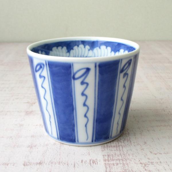 有田焼 染付 縦筋草葉紋 そば猪口 渓山窯 おしゃれ 上品 高級感 手描き