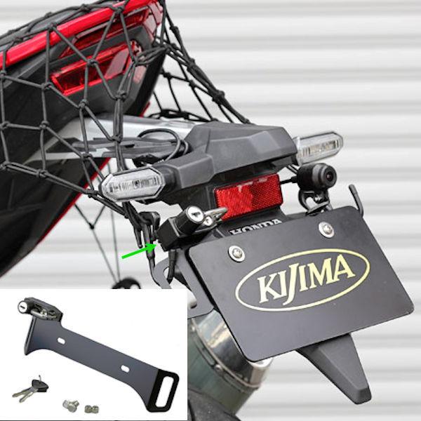 ●ヘルメットロックが取り付いたナンバー共締め用のフックが登場！ナンバー共締めで重ねて使用するアイテムとしても使用可能なヘルメットロック。●スチール製ブラック仕上げ●装着の際に ナンバー上に25mmのスペースが必要です。