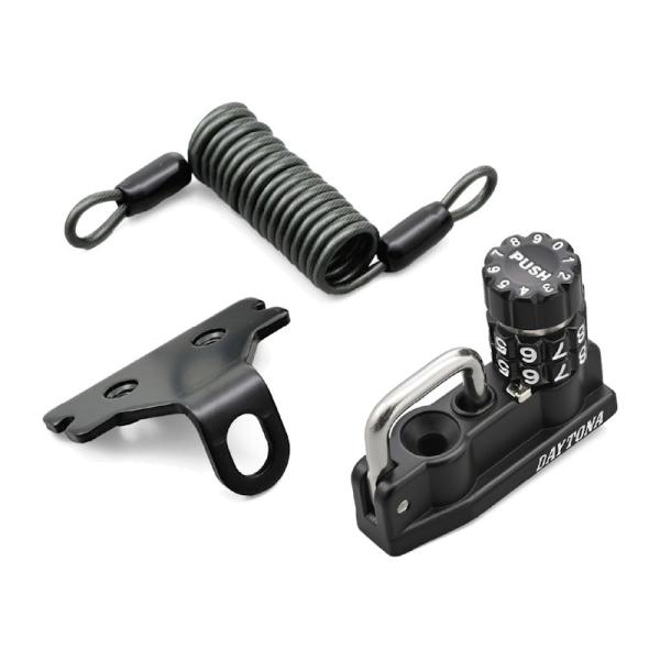 適合車種：汎用せっかく買ったお気に入りのヘルメットやジャケットが無くなったら大変、駐車時にはカギをかけましょう。ヘルメットを横向きに掛けたくない人にオススメなヘルメットホルダーです。延長ワイヤーコード付属。カギ2本付き。意匠登録 No.17...