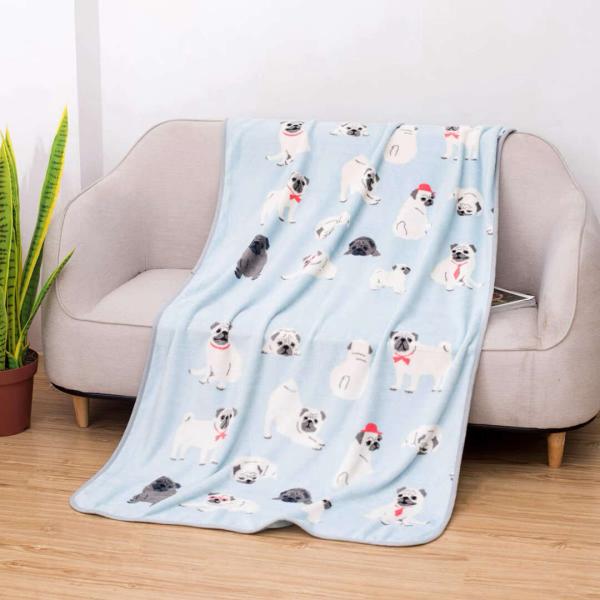 可愛いパグ毛布 犬柄ブランケットひざ掛け 夏かけ布団120x160cm PUG柄