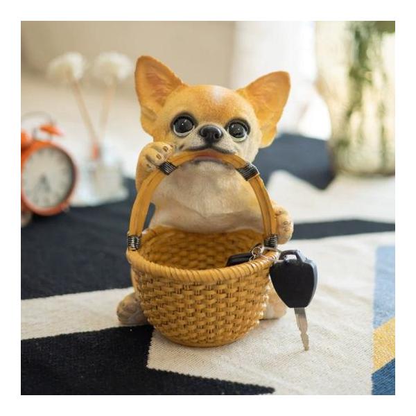 チワワ バスケット収納 置物 小物入れ かわいい 犬インテリア 雑貨玄関