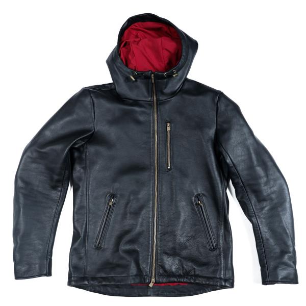 DETAILS　レザーフードジャケット レザージャケット ダーク 防水レザーフードジャケット バイク ウェア