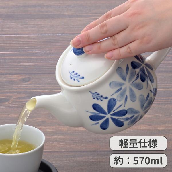 手描き花づくし ポット カゴ網付 急須 軽量 軽い 花柄 ティーポット ティータイム 茶器 茶急須 電子レンジ対応 食洗機対応 たっぷり入る 急須ポット 570mL
