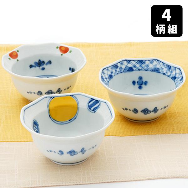 染錦 絵変わり 八角 小付鉢 4柄組 小鉢 和食器 鉢 小皿 豆皿 食器 器 皿 セット 取り鉢 小付け ボウル カップ 日本製 波佐見焼 電子レンジ対応 食洗機対応
