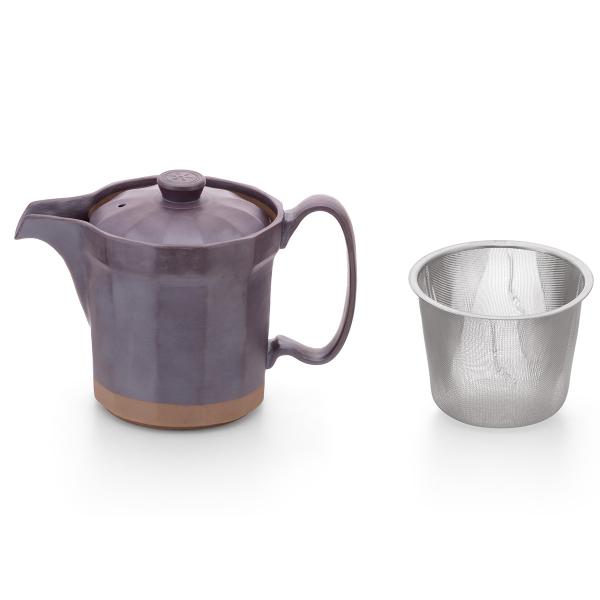 波佐見焼 土物面取たっぷり ポット カゴ網付 陶器 日本製 ティーポット 急須 茶急須 注ぎやすい 洗いやすい 茶こし付き 電子レンジ対応