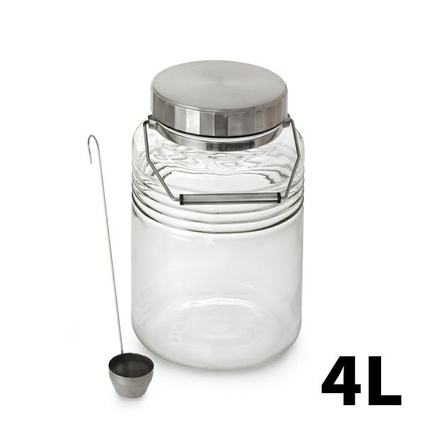 ステンレスキャップ 保存瓶 4L レードル付 貯蔵瓶 保存瓶 保存容器 漬物容器 漬物 ガラス製 ガラス おしゃれ キッチン雑貨 梅酒瓶 果実酒瓶 梅干し