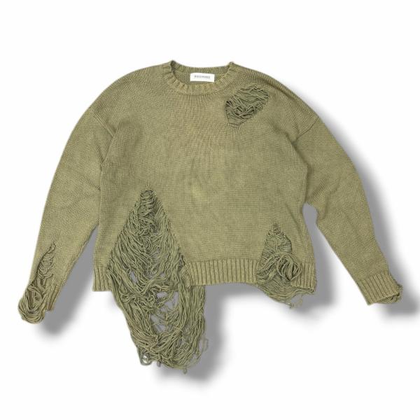 参考上代29700円 DISCOVERED 22AW DAMAGE COTTON KNIT ダメージコットンニット セーター ディスカバード DC-AW22-KN-01 カーキ 2 （13887M） DISCOVERED（ディスカバード） 22AW DAMAGE COTTON KNIT ダメージ