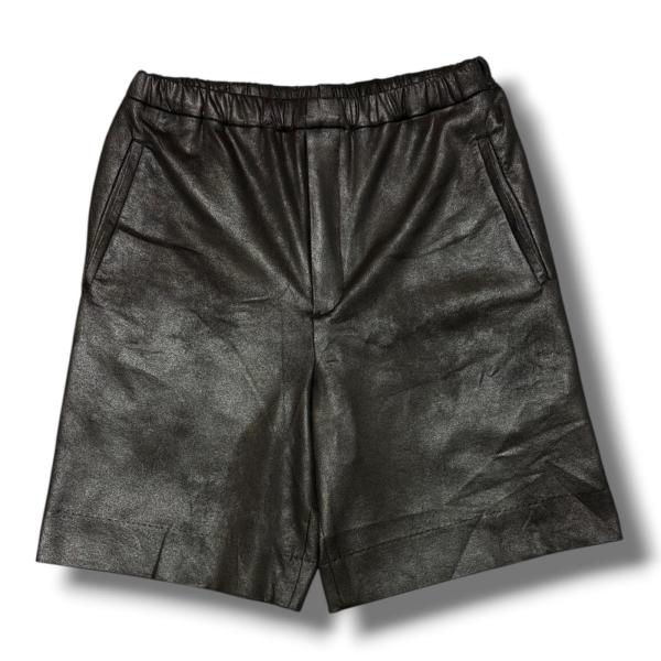 参考上代27500円 ラッドミュ―ジシャン 26SS STRETCH FAUX LEATHER JERSEY SHORT PANTS フェイクレザージャージー ショートパンツ 2326-505 ブラック 42 （19008M） ラッドミュ―ジシャン 26SS STRETCH FAUX LEATHER JERSEY SHORT PANTS