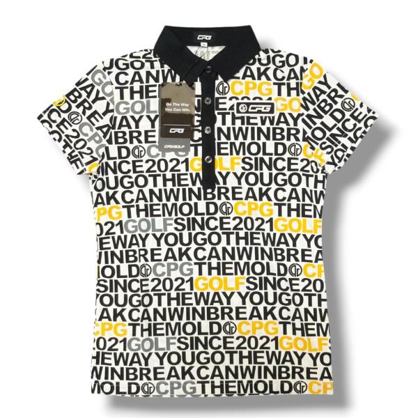 CPG GOLF ジーピージー ロゴ総柄半袖ポロシャツ サイズ2 未使用品 CPG GOLF シーピージーゴルフ 総柄半袖ポロシャツ レディース