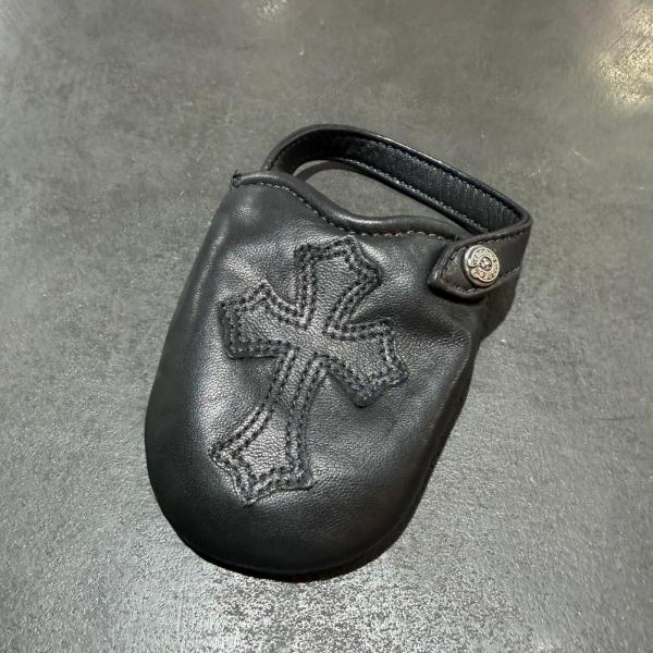 CHROME HEARTS クロムハーツ クロムハーツ PHONE POUCH V1 クロスパッチ レザー  フォンポーチ ケース ブラック F 23222M