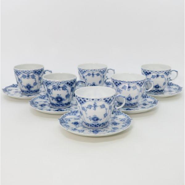 ロイヤルコペンハーゲン カップ&ソーサー■ブルーフルーテッド フルレース Royal Copenhagen C&S 洋食器 6客セット 1級品 1