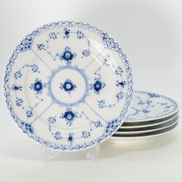 ロイヤルコペンハーゲン プレート■ブルーフルーテッド ハーフレース サラダプレート 5枚セット 17cm Royal Copenhagen 洋食器 皿 1級品