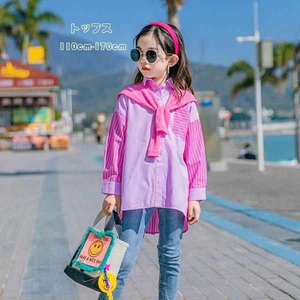 韓国子供服 トップス シャツ ロング丈 キッズ 女の子 シャツ 長袖