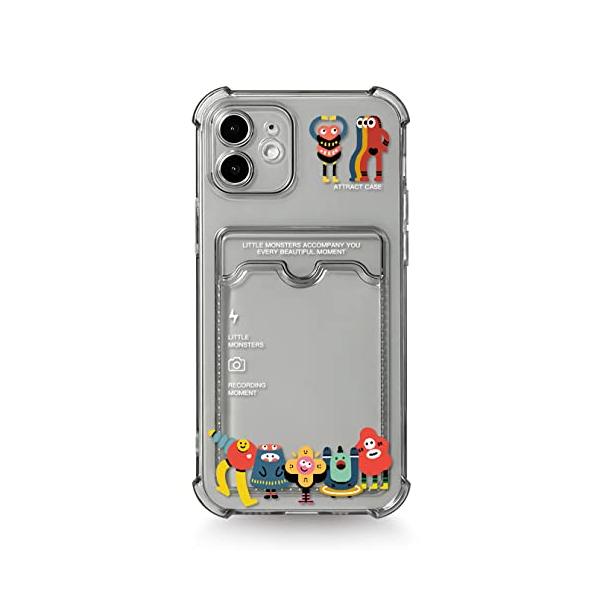 Attract iphone 12Miniケース 透明 ポケット付き 背面収納 小怪物 怪獣ちゃん カード収納 シンプル イラスト キャラクター かっこいい かわいい アニ