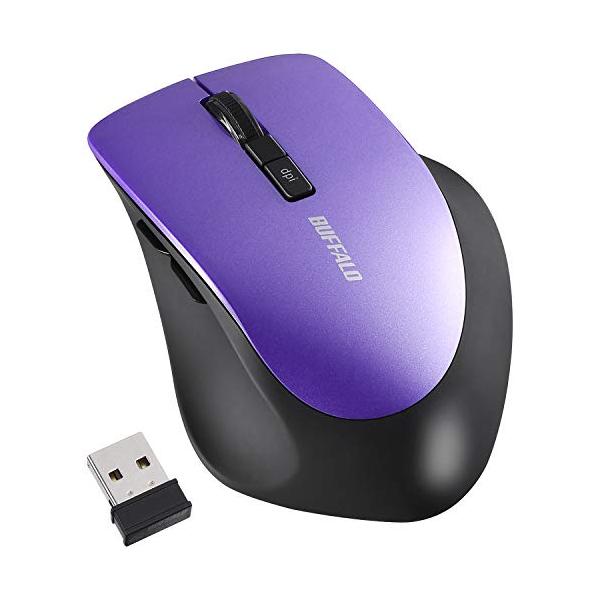 バッファロー マウス 無線 ワイヤレス 静音 5ボタン 【戻る/進むボタン搭載】dpi切替 BlueLED パープル BSMBW325PU