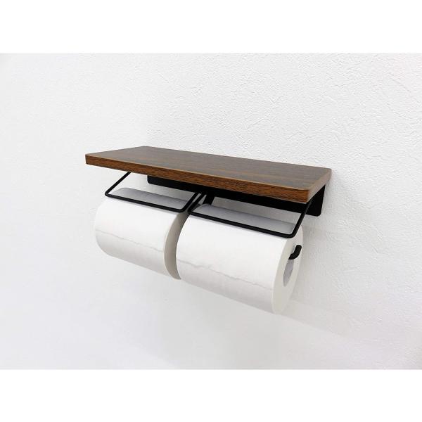 東和産業 トイレットペーパーホルダー ウッド＆スチール棚付