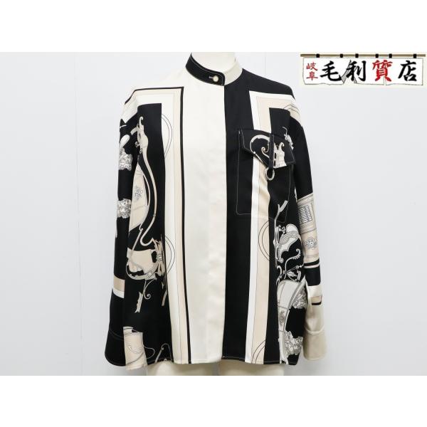 HERMES エルメス エクスリブリス シルク シャツ メタルリング 3E0607D7  