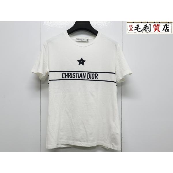美品☆Christian Dior クリスチャンディオール 323T06A4414 ロゴ エンブロイダリー 半袖Ｔシャツ ホワイト M 伊製 正規品 レディース mourimouri78_250254