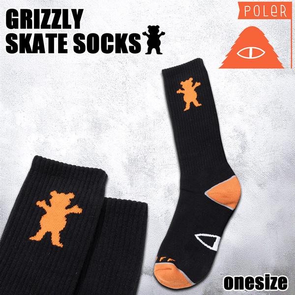 POLER GRIZZLY SKATE SOCKS BK-OG ソックス スケートボード 靴下 ポーラー スケートソックス ストリート アパレル メール便配送
