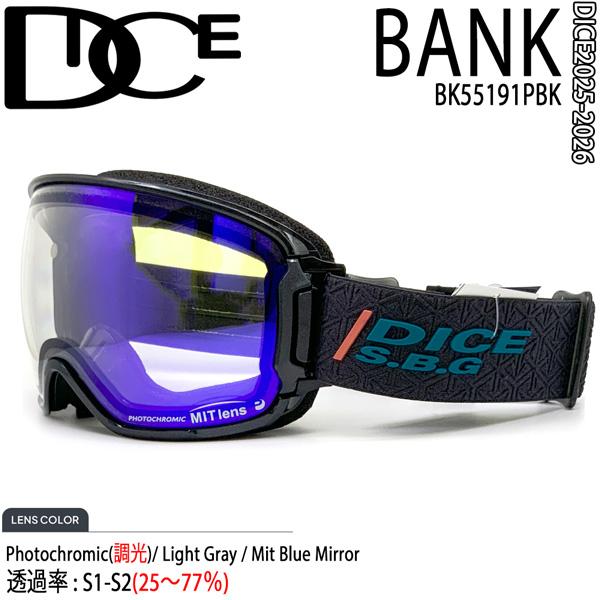 25-26新作 DICE ダイス バンク BANK 調光 ゴーグル DICE（ダイス） 25-26 バンク PBK 調光×MITブルーミラー DICE BANK