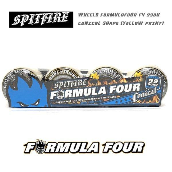 SPITFIRE(Xsbgt@C[) WHEELS FORMULAFOUR F4 99DU CONICAL SHAPE (YELLOW PRINT) - NATURAL EB[ SK8
