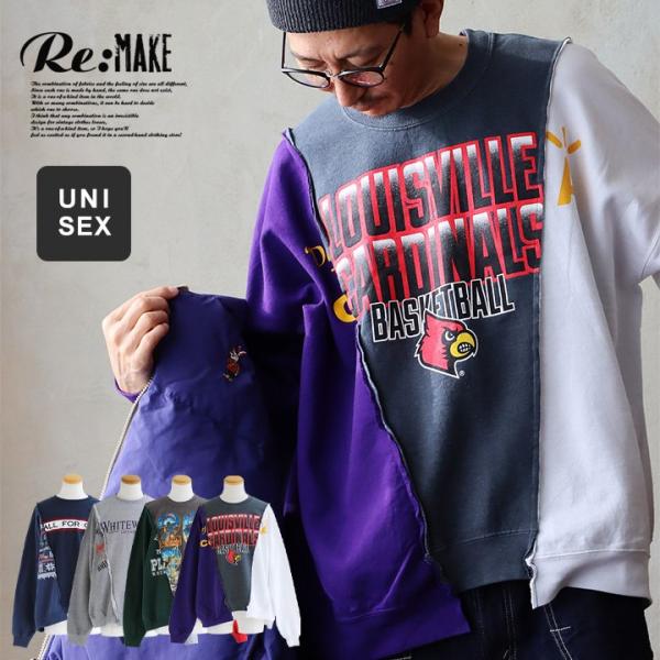 PATY スウェット トレーナー 長袖 メンズ クルーネック リメイク 古着