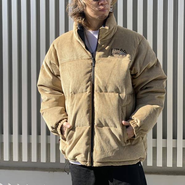 ファーコーデュロイジャケット　ダウン　y2k vintage FIRST DOWN ファーストダウン リバーシブル ダウンジャケット