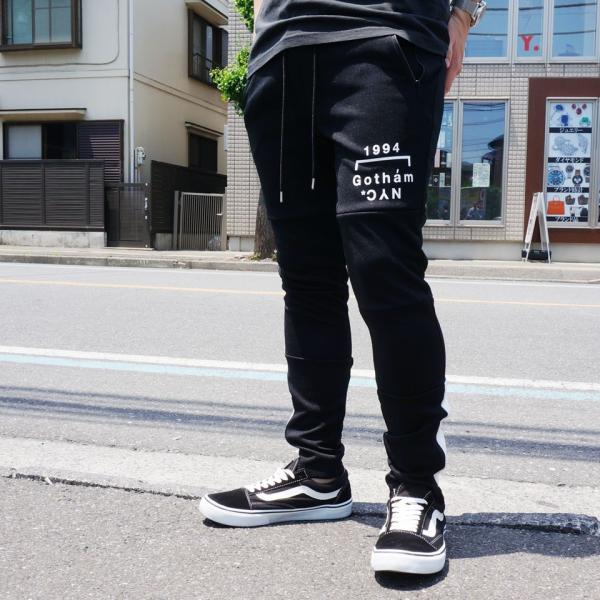 GOTHAM ゴッサム スキニージャージ SKINNY JERSEY PANTS ジョガーパンツ ブラック/ホワイト 黒 BLACK  :gotham1702bw:Mr-vibes 通販 