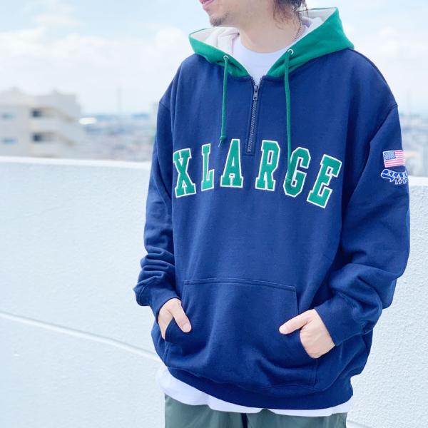 XLARGE エクストララージ ハーフジップパーカー XLARGE パーカー PIGMENT DYED EMBOSS LOGO ZIP HOODED SWEAT