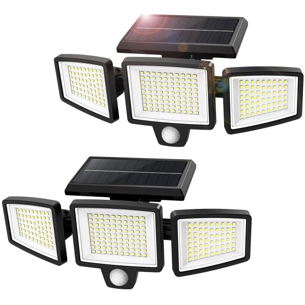 アセキ ソーラーライト 屋外 防水 センサー 2個セット210LED 3面発光 光束最大2500ルーメン3つ知能モード 2200mAh大容量