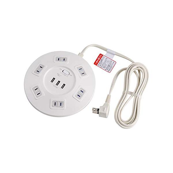 他サイト： エルパ (ELPA) 耐雷丸形USBタップ 電源タップ 延長コード 100V 2m 6個口 USBポーの商品画像