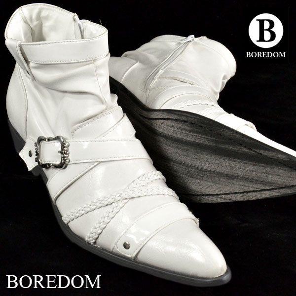 靴 エナメル クロスベルト バックル ショートブーツ 紳士靴 メンズ ホワイト白 3259 0d0a Sanei 3259 Wh Black Varia 通販 Yahoo ショッピング