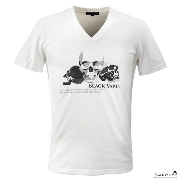 BLACK VARIA BlackVaria Vネック 半袖 Tシャツ スカル ドクロ 骸骨 箔 