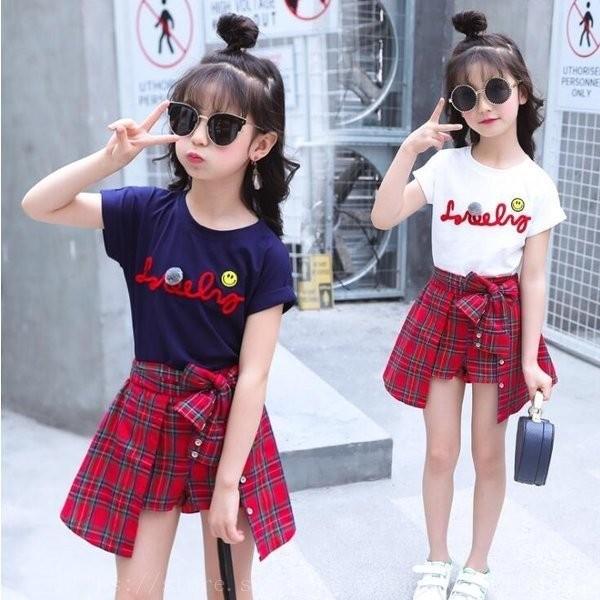 女の子セットアップキッズ半袖tシャツパンツスカートチェック柄2点セットジュニアレディース子供服学生服団体服セーラー服通学 Www Cholarisk Com