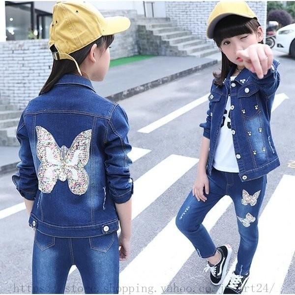 セットアップ子供服 女の子 デニム ジャケット デニムパンツ蝶柄 3点セット キッズ ジュニア ジャケット 長袖 通学 可愛い 韓国風 入学式 卒業式 春秋 Sagaretxe Net
