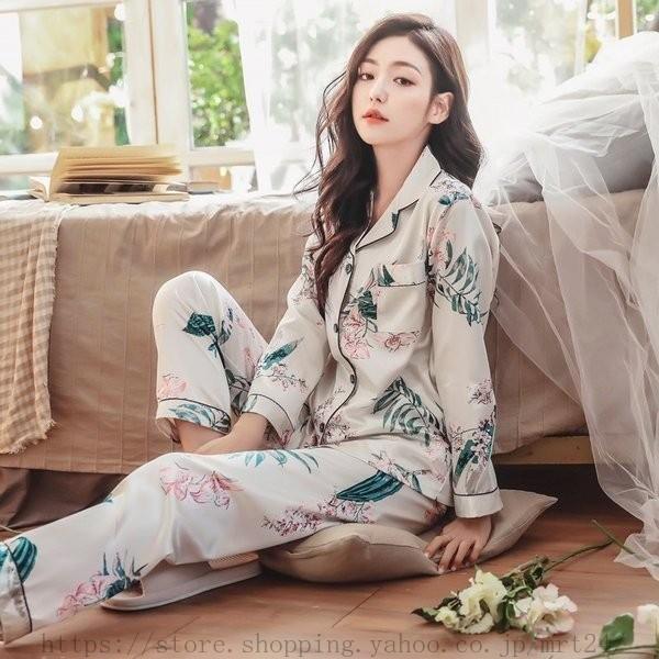 シルクパジャマ レディース 花柄 前開き パジャマ 上下セット ルームウェア 部屋着 薄手可愛い パジャマ 韓国風 フェイクシルク 春夏用 長袖 Buyee Servicio De Proxy Japones Buyee Compra En Japon