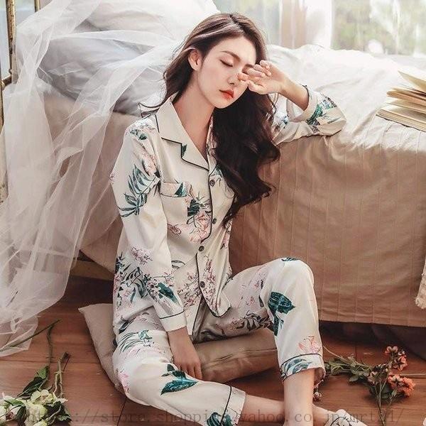 現金特価】 シルク パジャマ レディース 夏用 長袖 かわいい シルク