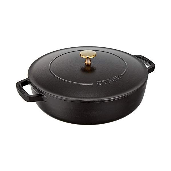 staub ストウブ  ブレイザー ソテーパン ブラック 26cm  大きい 両手 鋳物 ホーロー 鍋 すき焼き IH対応 日本正規販売品 Braiser 40506542