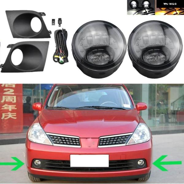 並行輸入品 1ペア フォグランプ 日産 ティーダ ラティオ 2005 - 08 LED ハロゲン フォグライト フレーム 配線 グ