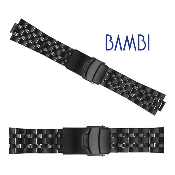 BAMBI 時計ベルト 交換 ステンレス 20mm 22mm ブラック メタル