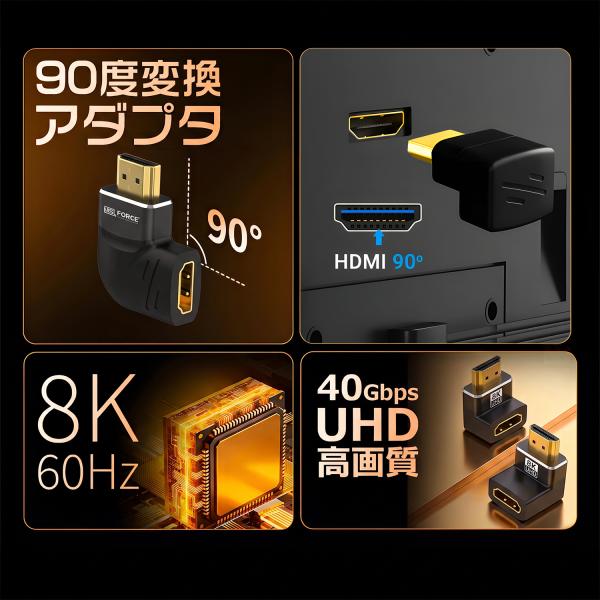 �y�ő�600�~�����zHDMI �ϊ��A�_�v�^�[ HDMI 2.1 48Gbps 8K 60Hz 4K 120Hz �I�X ���X 90�x L�� �}���`�f�B�X�v���C �y�� lb-a13 �������� ���i�摜3