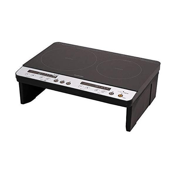アイリスオーヤマ 2口 IHクッキングヒーター 工事不要 1400W 100V 脚付き ブラック IHKW12SPB