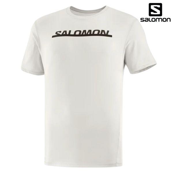 サロモン コットン Tシャツ ライトグレー SALOMON ESSENTIAL LOGO SS TEE OYSTER MUSHROOM / DEEP BLACK  LC2029600