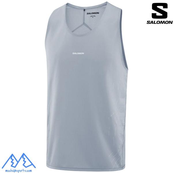 サロモン ランニングタンクトップ ノースリーブ パール ブルー グレー SALOMON SENSE AERO GRAPHIC TRADE WINDS PEARL BLUE LC2752000