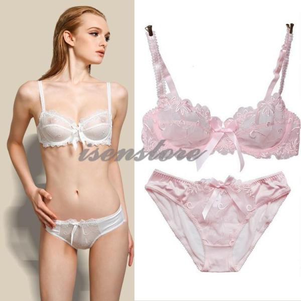 ブラジャー ショーツ セット 下着 レディース ブラ セット ランジェリー 薄型 レース 透け感 上下セット  女性 インナー ワイヤーレス 美胸